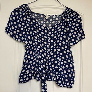 Cute short sleeve shirt with blue and white polka-dot print by Est. 1946